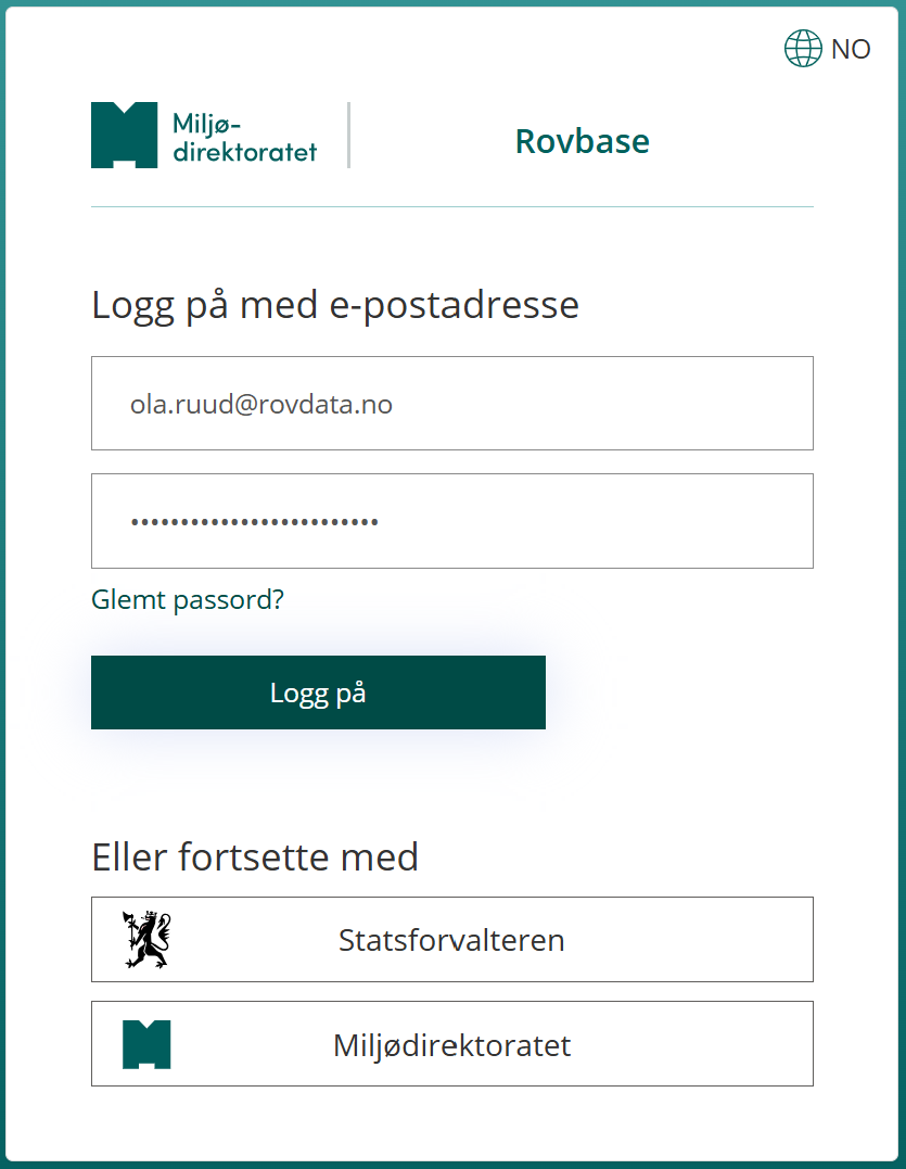 Skjermbilde av innloggingsiden