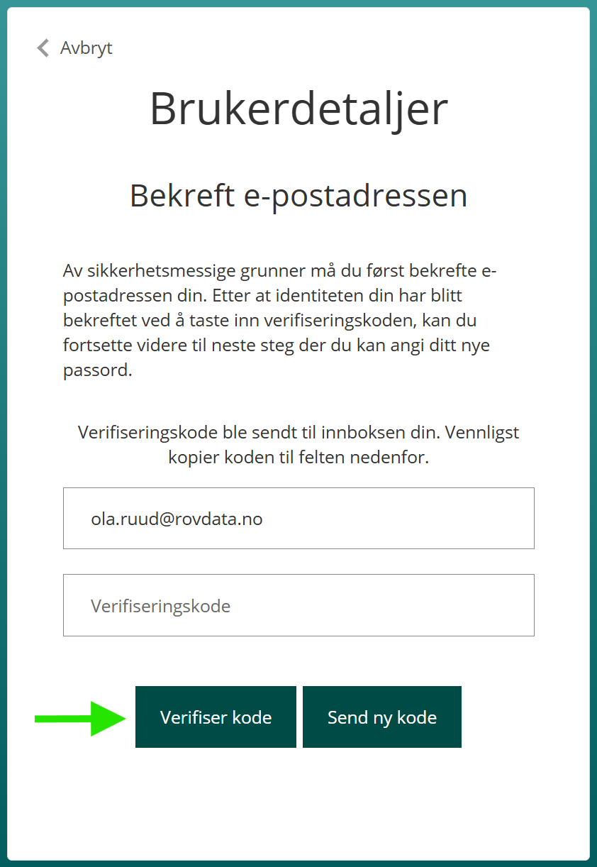 Skjermbilde av glemt passord flyt